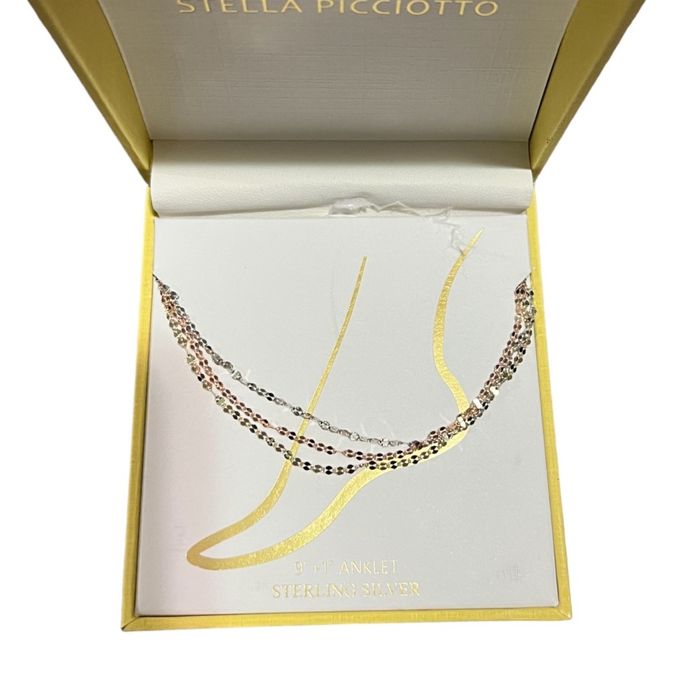 Three Colour Toned Sterling Silver Anklet